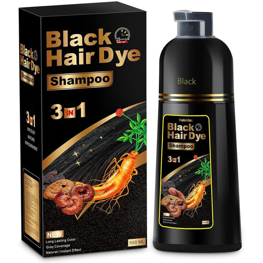 3-in-1 Haarfärbe-Shampoo für graues Haar mit pflanzlichen Inhaltsstoffen – Natürliches Shampoo zur Haarfärbung für Frauen und Männer (Schwarz)