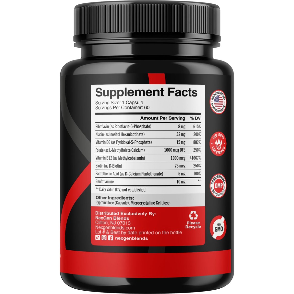 Methyliertes B-Komplex Vitaminpräparat - Bioaktiver Methyl B-Komplex mit 5-MTHF Methylfolat & B12 Methylcobalamin für Gehirn-, Herz-, Energie- und Homocystein-Unterstützung - Super Vitamin B Komplex - 60 Kapseln