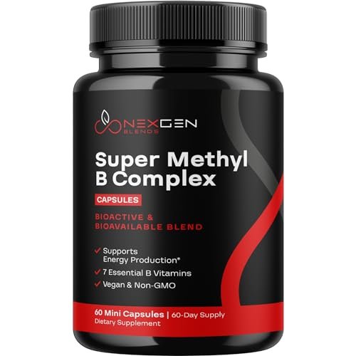 Methyliertes B-Komplex Vitaminpräparat - Bioaktiver Methyl B-Komplex mit 5-MTHF Methylfolat & B12 Methylcobalamin für Gehirn-, Herz-, Energie- und Homocystein-Unterstützung - Super Vitamin B Komplex - 60 Kapseln