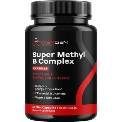 Methyliertes B-Komplex Vitaminpräparat - Bioaktiver Methyl B-Komplex mit 5-MTHF Methylfolat & B12 Methylcobalamin für Gehirn-, Herz-, Energie- und Homocystein-Unterstützung - Super Vitamin B Komplex - 60 Kapseln