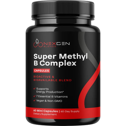 Methyliertes B-Komplex Vitaminpräparat - Bioaktiver Methyl B-Komplex mit 5-MTHF Methylfolat & B12 Methylcobalamin für Gehirn-, Herz-, Energie- und Homocystein-Unterstützung - Super Vitamin B Komplex - 60 Kapseln