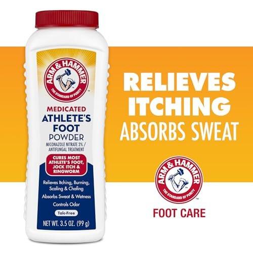 Arm & Hammer Fußpilz-Puder – Antimykotische Behandlung mit Backsoda – Lindert Juckreiz, Brennen und Geruch – Klinisch geprüfte Formel – 99 g