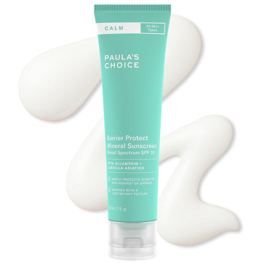 Paula's Choice CALM Barrier Protect Mineral Sonnenschutz SPF 30 für das Gesicht – Beruhigender mineralischer Sonnenschutz für empfindliche, zu Rosacea und Ekzemen neigende Haut – UVA/UVB-Schutz – Duftstofffrei – 60 ml