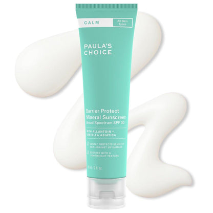 Paula's Choice CALM Barrier Protect Mineral Sonnenschutz SPF 30 für das Gesicht – Beruhigender mineralischer Sonnenschutz für empfindliche, zu Rosacea und Ekzemen neigende Haut – UVA/UVB-Schutz – Duftstofffrei – 60 ml