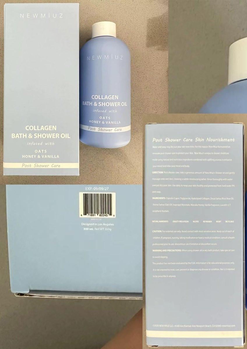 New Miuz Collagen InShower Body Conditioner – Feuchtigkeitsspendendes Pflegeöl für die Dusche mit Haferflocken, Honig & Vanille (10,14 fl oz)