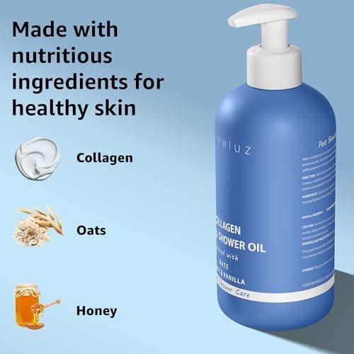 New Miuz Collagen InShower Body Conditioner – Feuchtigkeitsspendendes Pflegeöl für die Dusche mit Haferflocken, Honig & Vanille (10,14 fl oz)