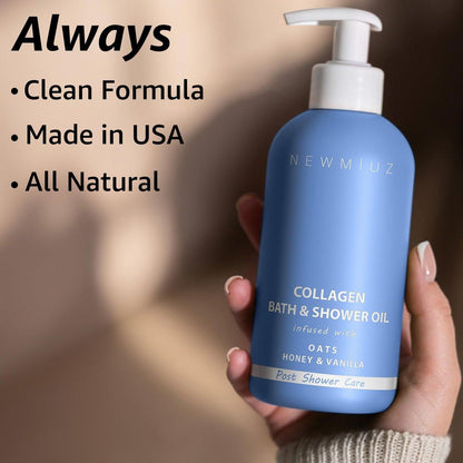 New Miuz Collagen InShower Body Conditioner – Feuchtigkeitsspendendes Pflegeöl für die Dusche mit Haferflocken, Honig & Vanille (10,14 fl oz)