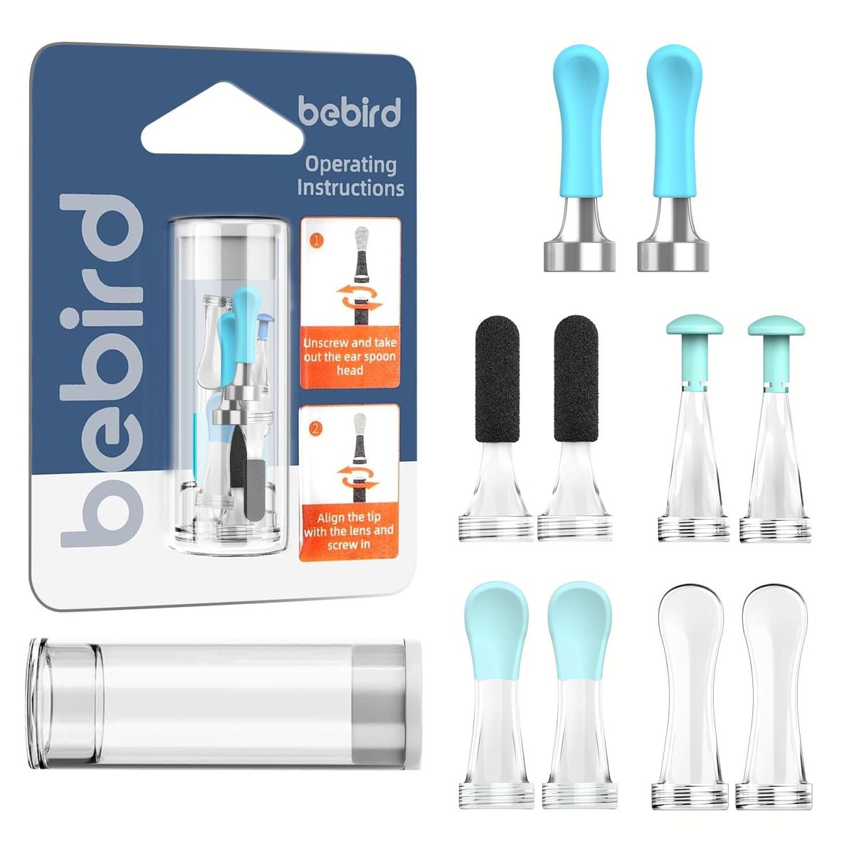 BEBIRD Offizielles R1 Original Zubehör – 10 Ersatzspitzen für nasse/trockene Ohrenreinigung – Ohrlöffel-Aufsätze kompatibel mit BEBIRD R1/M9/R3/X3/W3/D3Pro/T15/C3 (Neue Spiralstruktur!)