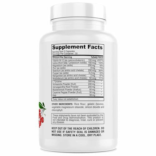 GENIUS HERBALS Schilddrüsenunterstützung – Fortschrittliche Formel mit Jod, unterstützt Stoffwechsel & Energie, fördert eine gesunde Schilddrüse. Nicht-GMO Schilddrüsenpräparat – 60 Kapseln