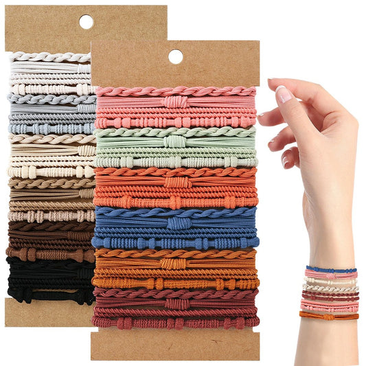 48 Stück Boho Haargummis, Elastische Haar-Bänder als Armbänder für Frauen, Schonende Haargummis ohne Haarbruch, Zopfgummis für Mädchen mit dickem und dünnem Haar - Mehrfarbig