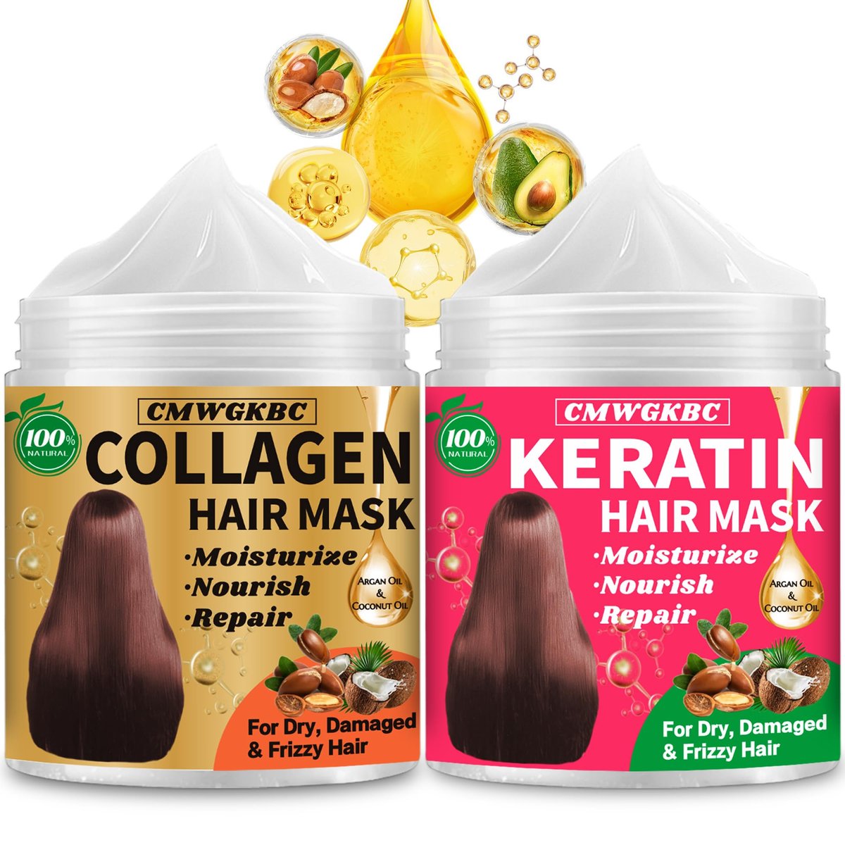 Collagen Haarmaske & Keratin Haarmaske für geschädigtes Haar – Keratin Haarbehandlung, reparierende Tiefenpflege für trockenes Haar, Vitamin E natürliche feuchtigkeitsspendende Haarmaske mit Arganöl für alle Haartypen, Haarpflege Geschenk