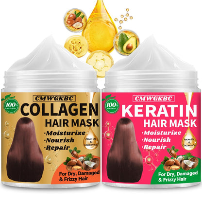 Collagen Haarmaske & Keratin Haarmaske für geschädigtes Haar – Keratin Haarbehandlung, reparierende Tiefenpflege für trockenes Haar, Vitamin E natürliche feuchtigkeitsspendende Haarmaske mit Arganöl für alle Haartypen, Haarpflege Geschenk