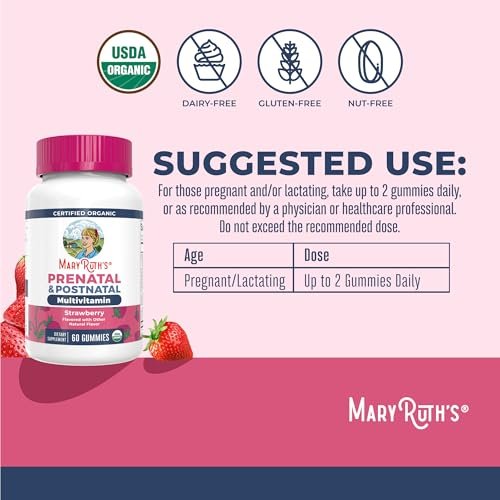 MARYRUTH'S Organics Prä natale Vitamine für Frauen | USDA Bio Prä natale Gummis | Postnatale Vitamine für Frauen Stillzeit | Methylfolat 800 µg DFE | Jod | Vegan | Non GMO | 30 Portionen