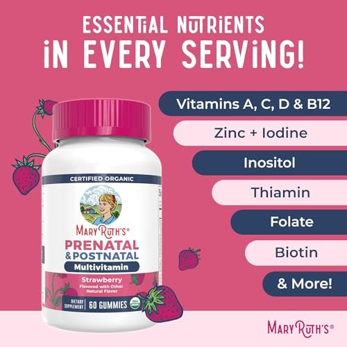 MARYRUTH'S Organics Prä natale Vitamine für Frauen | USDA Bio Prä natale Gummis | Postnatale Vitamine für Frauen Stillzeit | Methylfolat 800 µg DFE | Jod | Vegan | Non GMO | 30 Portionen