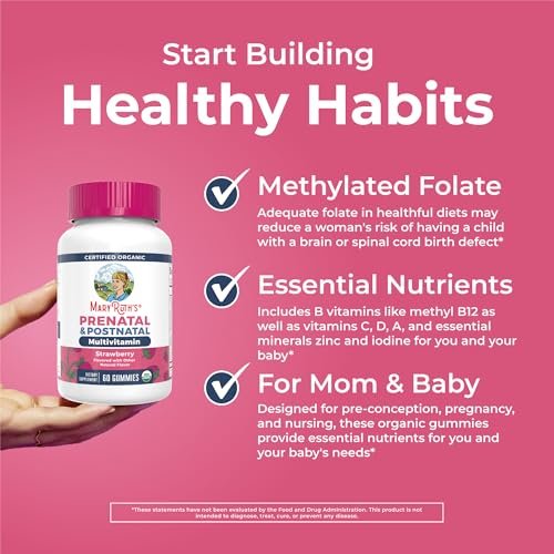MARYRUTH'S Organics Prä natale Vitamine für Frauen | USDA Bio Prä natale Gummis | Postnatale Vitamine für Frauen Stillzeit | Methylfolat 800 µg DFE | Jod | Vegan | Non GMO | 30 Portionen