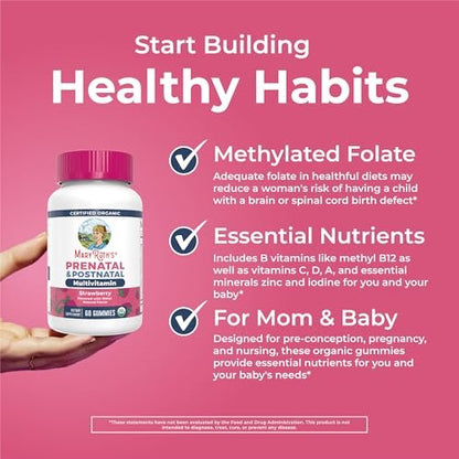MARYRUTH'S Organics Prä natale Vitamine für Frauen | USDA Bio Prä natale Gummis | Postnatale Vitamine für Frauen Stillzeit | Methylfolat 800 µg DFE | Jod | Vegan | Non GMO | 30 Portionen