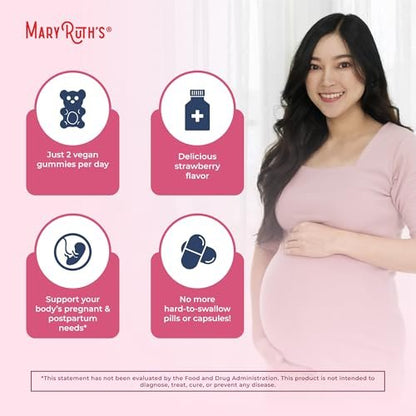 MARYRUTH'S Organics Prä natale Vitamine für Frauen | USDA Bio Prä natale Gummis | Postnatale Vitamine für Frauen Stillzeit | Methylfolat 800 µg DFE | Jod | Vegan | Non GMO | 30 Portionen