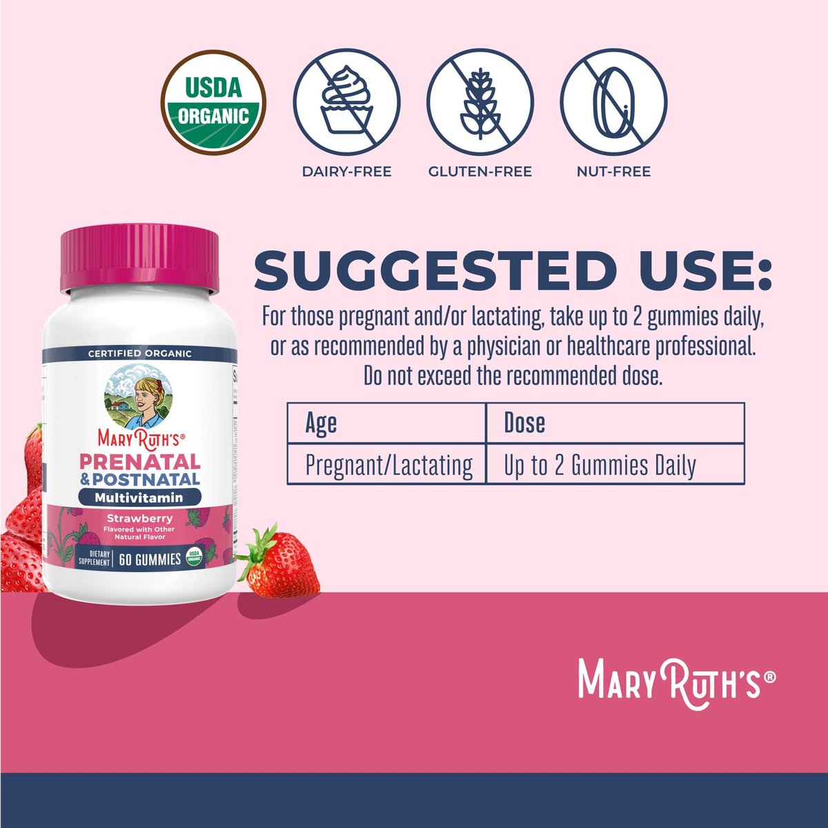 MARYRUTH'S Organics Prä natale Vitamine für Frauen | USDA Bio Prä natale Gummis | Postnatale Vitamine für Frauen Stillzeit | Methylfolat 800 µg DFE | Jod | Vegan | Non GMO | 30 Portionen