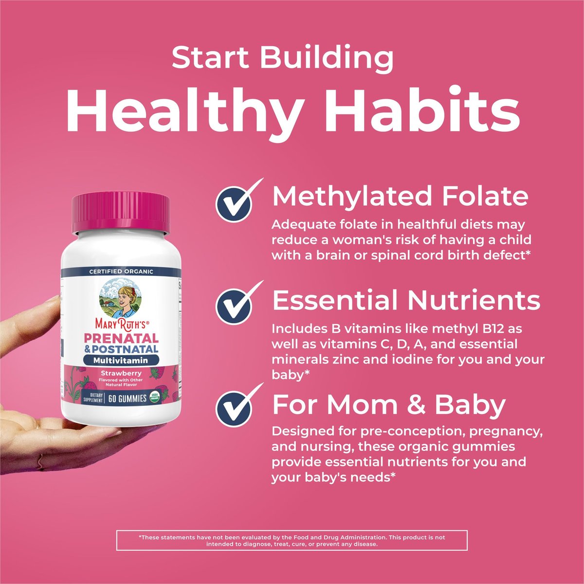 MARYRUTH'S Organics Prä natale Vitamine für Frauen | USDA Bio Prä natale Gummis | Postnatale Vitamine für Frauen Stillzeit | Methylfolat 800 µg DFE | Jod | Vegan | Non GMO | 30 Portionen