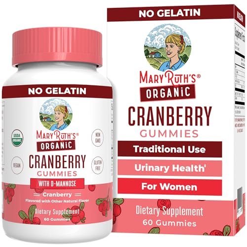 MaryRuth Organics Bio-Cranberry-Gummis mit D-Mannose – 500 mg pro Portion | Unterstützt die Harnwegsgesundheit | USDA Bio | Vegan | 60 Gummis