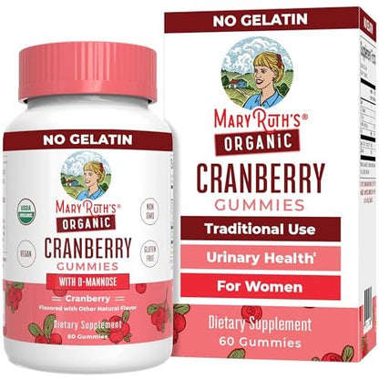 MaryRuth Organics Bio-Cranberry-Gummis mit D-Mannose – 500 mg pro Portion | Unterstützt die Harnwegsgesundheit | USDA Bio | Vegan | 60 Gummis