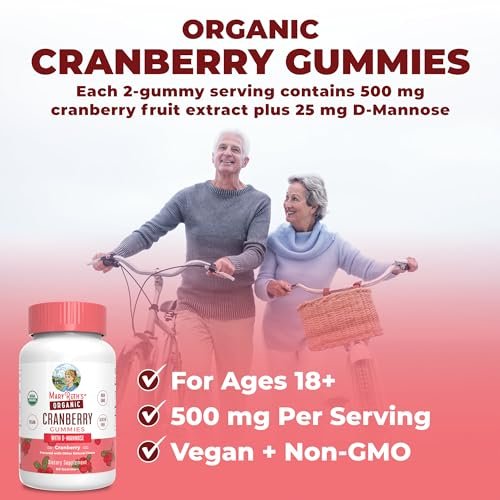 MaryRuth Organics Bio-Cranberry-Gummis mit D-Mannose – 500 mg pro Portion | Unterstützt die Harnwegsgesundheit | USDA Bio | Vegan | 60 Gummis