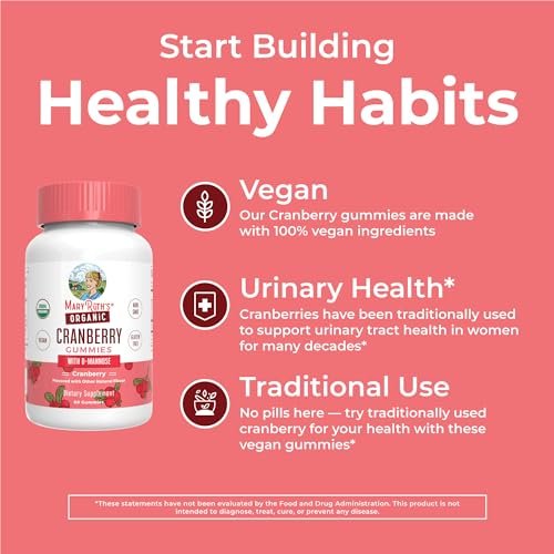 MaryRuth Organics Bio-Cranberry-Gummis mit D-Mannose – 500 mg pro Portion | Unterstützt die Harnwegsgesundheit | USDA Bio | Vegan | 60 Gummis