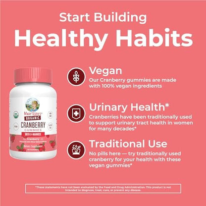 MaryRuth Organics Bio-Cranberry-Gummis mit D-Mannose – 500 mg pro Portion | Unterstützt die Harnwegsgesundheit | USDA Bio | Vegan | 60 Gummis