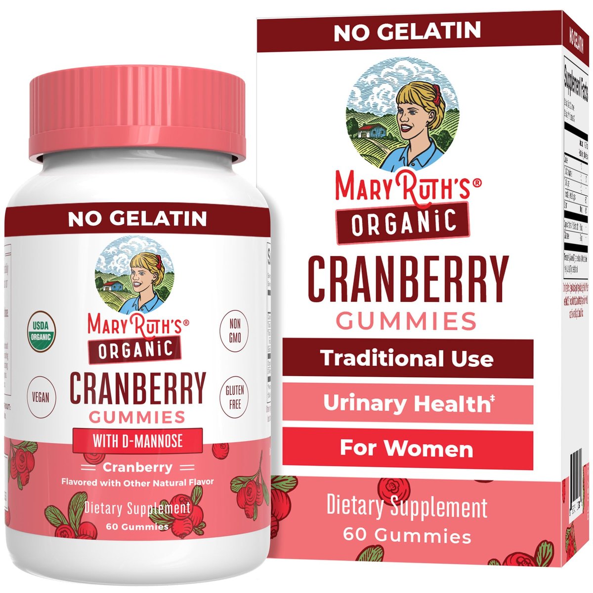 MaryRuth Organics Bio-Cranberry-Gummis mit D-Mannose – 500 mg pro Portion | Unterstützt die Harnwegsgesundheit | USDA Bio | Vegan | 60 Gummis