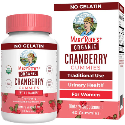 MaryRuth Organics Bio-Cranberry-Gummis mit D-Mannose – 500 mg pro Portion | Unterstützt die Harnwegsgesundheit | USDA Bio | Vegan | 60 Gummis