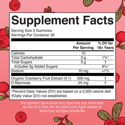 MaryRuth Organics Bio-Cranberry-Gummis mit D-Mannose – 500 mg pro Portion | Unterstützt die Harnwegsgesundheit | USDA Bio | Vegan | 60 Gummis