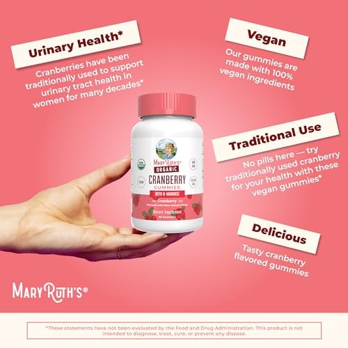 MaryRuth Organics Bio-Cranberry-Gummis mit D-Mannose – 500 mg pro Portion | Unterstützt die Harnwegsgesundheit | USDA Bio | Vegan | 60 Gummis