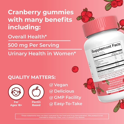 MaryRuth Organics Bio-Cranberry-Gummis mit D-Mannose – 500 mg pro Portion | Unterstützt die Harnwegsgesundheit | USDA Bio | Vegan | 60 Gummis