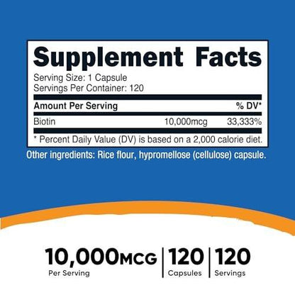 Nutricost Biotin (Vitamin B7) 10.000 mcg (10 mg), 120 Kapseln – Vegan, Glutenfrei, Non-GMO