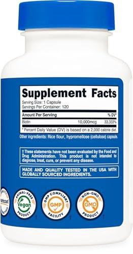 Nutricost Biotin (Vitamin B7) 10.000 mcg (10 mg), 120 Kapseln – Vegan, Glutenfrei, Non-GMO