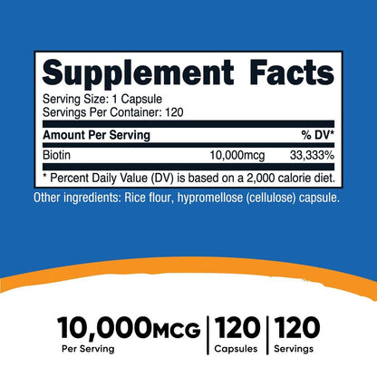 Nutricost Biotin (Vitamin B7) 10.000 mcg (10 mg), 120 Kapseln – Vegan, Glutenfrei, Non-GMO
