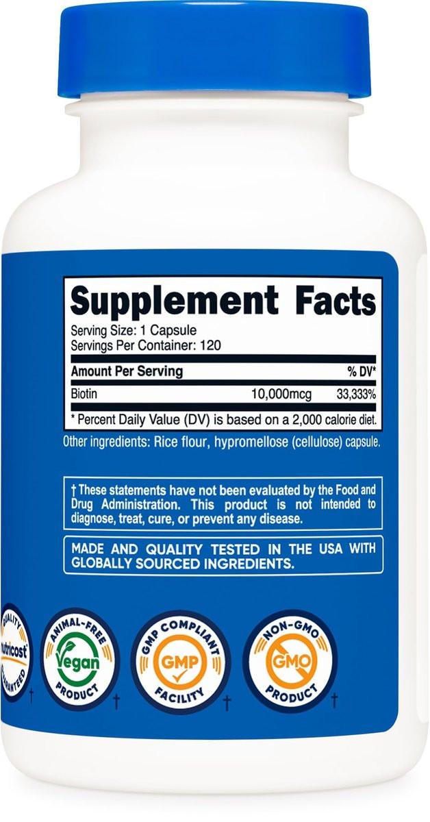Nutricost Biotin (Vitamin B7) 10.000 mcg (10 mg), 120 Kapseln – Vegan, Glutenfrei, Non-GMO