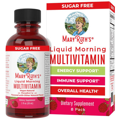 MaryRuth's Flüssiges Morgen-Multivitamin Reisegröße | Multivitamin für Männer & Frauen | Vitamin A, C, D, E, B6, B12, Biotin, Zink | Schönheit | Immunität | Vegan | Ohne Gentechnik | Glutenfrei | 30 ml | 8 Portionen