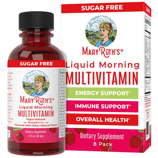 MaryRuth's Flüssiges Morgen-Multivitamin Reisegröße | Multivitamin für Männer & Frauen | Vitamin A, C, D, E, B6, B12, Biotin, Zink | Schönheit | Immunität | Vegan | Ohne Gentechnik | Glutenfrei | 30 ml | 8 Portionen