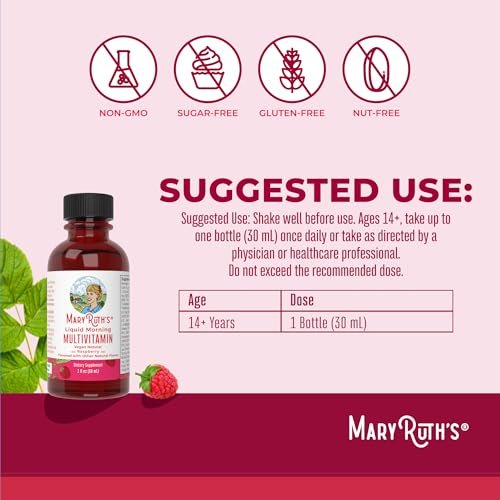 MaryRuth's Flüssiges Morgen-Multivitamin Reisegröße | Multivitamin für Männer & Frauen | Vitamin A, C, D, E, B6, B12, Biotin, Zink | Schönheit | Immunität | Vegan | Ohne Gentechnik | Glutenfrei | 30 ml | 8 Portionen