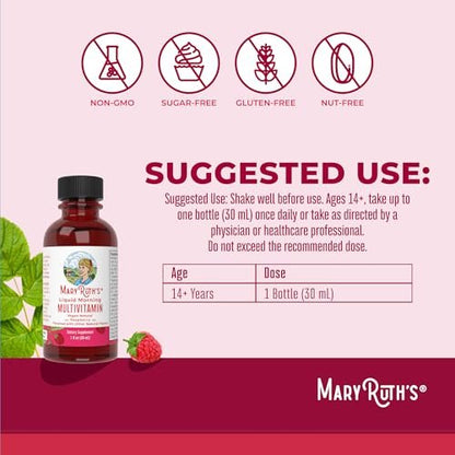 MaryRuth's Flüssiges Morgen-Multivitamin Reisegröße | Multivitamin für Männer & Frauen | Vitamin A, C, D, E, B6, B12, Biotin, Zink | Schönheit | Immunität | Vegan | Ohne Gentechnik | Glutenfrei | 30 ml | 8 Portionen