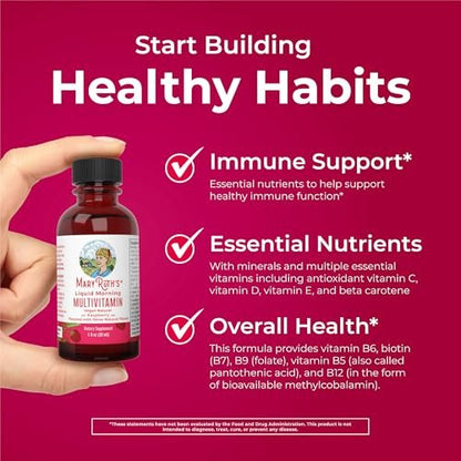MaryRuth's Flüssiges Morgen-Multivitamin Reisegröße | Multivitamin für Männer & Frauen | Vitamin A, C, D, E, B6, B12, Biotin, Zink | Schönheit | Immunität | Vegan | Ohne Gentechnik | Glutenfrei | 30 ml | 8 Portionen