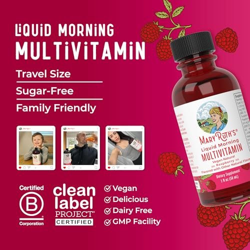 MaryRuth's Flüssiges Morgen-Multivitamin Reisegröße | Multivitamin für Männer & Frauen | Vitamin A, C, D, E, B6, B12, Biotin, Zink | Schönheit | Immunität | Vegan | Ohne Gentechnik | Glutenfrei | 30 ml | 8 Portionen