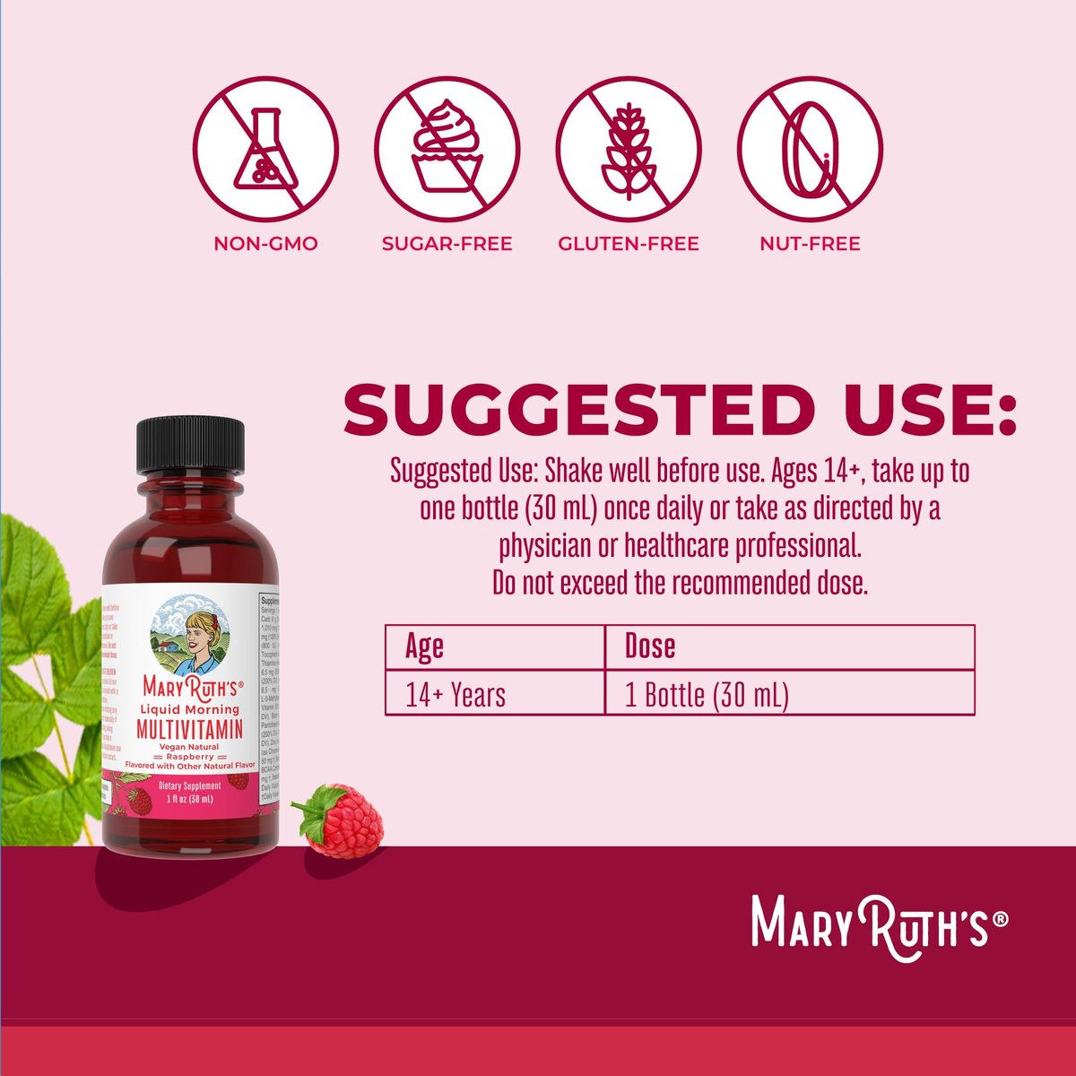 MaryRuth's Flüssiges Morgen-Multivitamin Reisegröße | Multivitamin für Männer & Frauen | Vitamin A, C, D, E, B6, B12, Biotin, Zink | Schönheit | Immunität | Vegan | Ohne Gentechnik | Glutenfrei | 30 ml | 8 Portionen