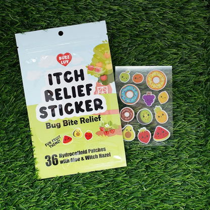 Buzzluv Hydrocolloid Juckreiz-Pflaster – Insektenstichlinderung für Mücken, Zecken, Mücken und Sandfliegen – Anti-Juck-Pflaster mit Aloe und Hamamelis – Insektenstichlinderung – kinderfreundlich – natürliches Fruchtmotiv