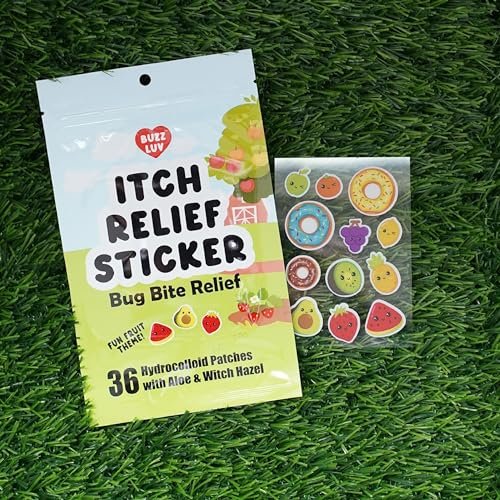 Buzzluv Hydrocolloid Juckreiz-Pflaster – Insektenstichlinderung für Mücken, Zecken, Mücken und Sandfliegen – Anti-Juck-Pflaster mit Aloe und Hamamelis – Insektenstichlinderung – kinderfreundlich – natürliches Fruchtmotiv