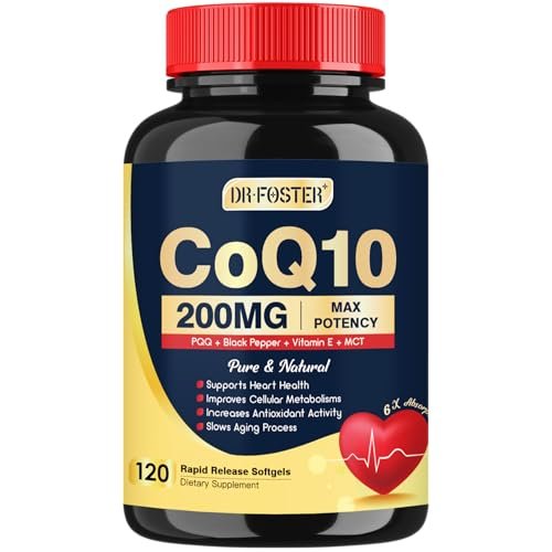 DRFOSTER Coq10 200mg – Hochdosiertes Coenzym Q10 mit Vitamin E, PQQ und schwarzem Pfefferextrakt – 6-fach höhere Absorption – 120 Kapseln