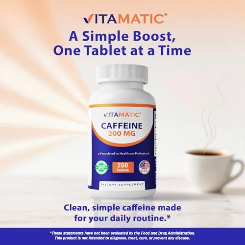 Vitamatic Koffein Tabletten 200 mg pro Portion, 250 Vegetarische Tabletten