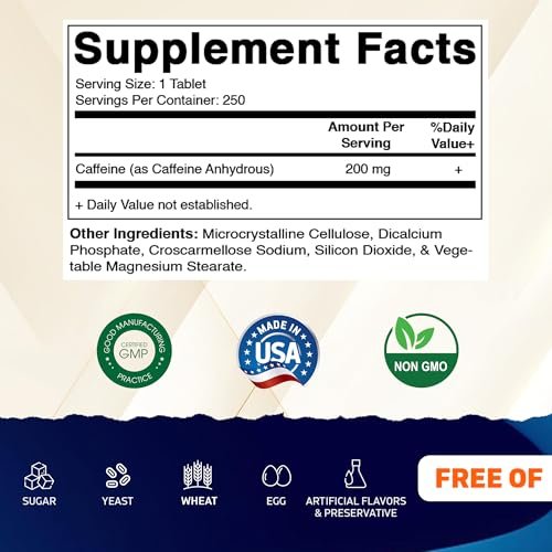 Vitamatic Koffein Tabletten 200 mg pro Portion, 250 Vegetarische Tabletten