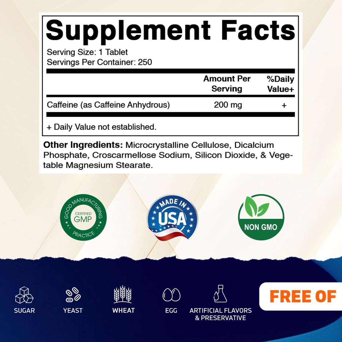 Vitamatic Koffein Tabletten 200 mg pro Portion, 250 Vegetarische Tabletten